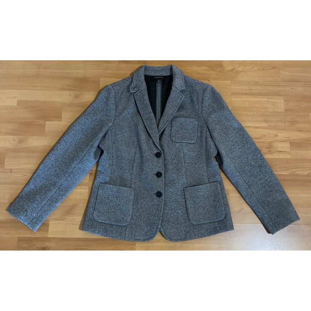 Talbots Women's Blazer Jacket Size 12 Black White Long‎ School Boy Pockets